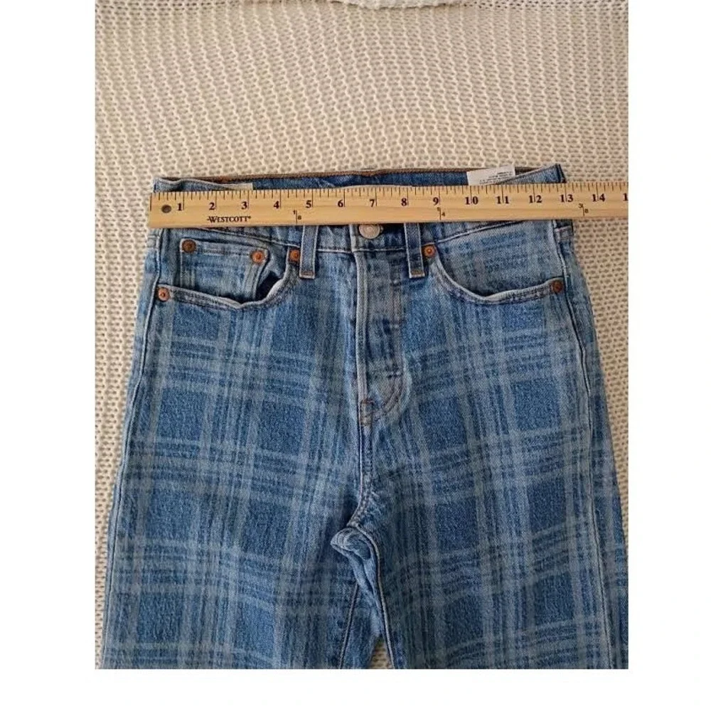 Levi's Premium Wedgie Straight‎ Jeans Plaid Blue High Rise Button Fly W25